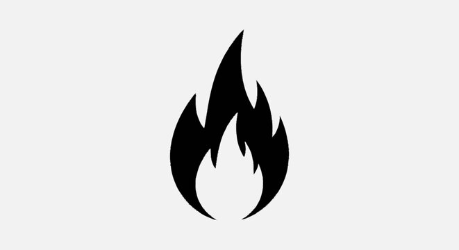 Stylized black flame icon representing powerful energy, passion, and spiritual enlightenment on a clean, isolated background