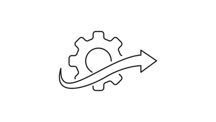 Workflow Automation and Business Process Optimization Minimalist Black Line Vector Icon with Editable Stroke  Gear and Arrow Symbolizing Efficiency, Progress, and Industrial Technical Management. © Uzzal