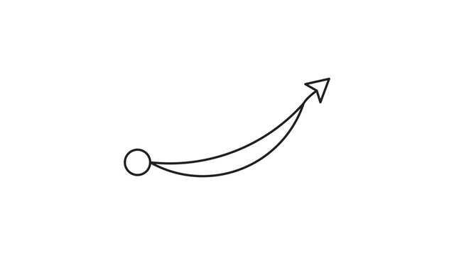 Minimalist Curved Workflow Arrow Vector Icon with Editable Stroke. Hand-drawn black line illustration of a rising arrow starting from a circle, perfect for business growth and progress concepts.