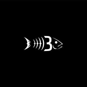 creative simple logo design initial B scheleton fish