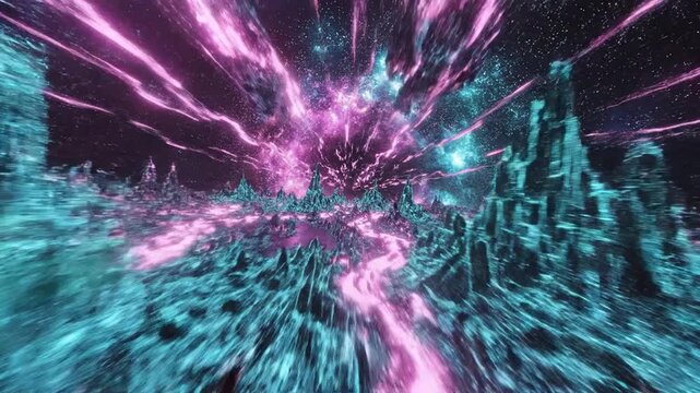Vibrant Digital Vortex With Jagged Peaks And Glowing Light