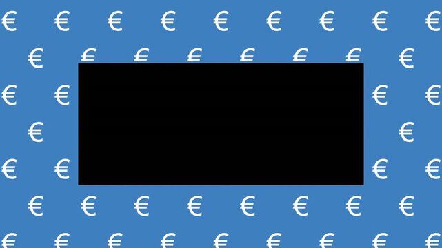 Animated Seamless Pattern Of Euro Currency Symbols Scrolling Up On A Blue Background With Transparent Text Area In Center, Seamless Loop, Codec ProRes 4444 with alpha channel, 4K Horizontal Video