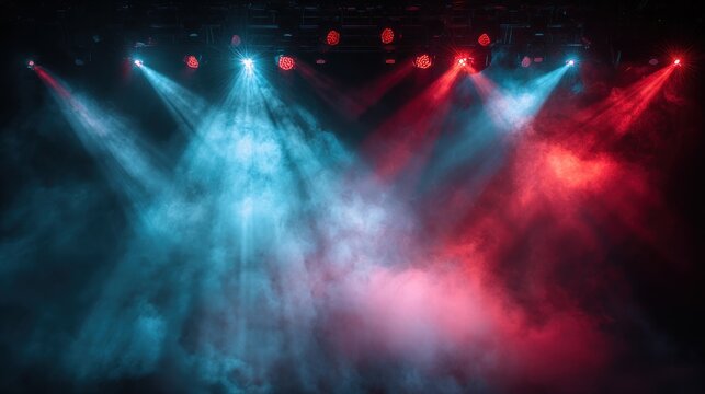 Stage lighting with smoke and colorful beams