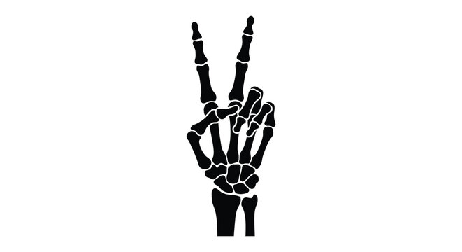 skeletal hand making peace sign silhouette high quality