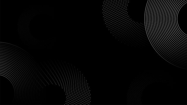 Abstract geometric circles ripple across a deep black background banner