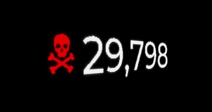 Concept of counting deceased or dead people with red icon and white numbers