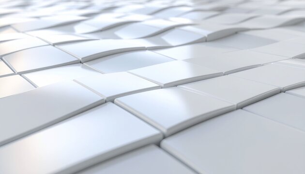 白いタイルグリッドのわずかな乱れで表現したデータ品質と整合性の抽象イメージ