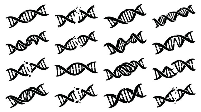 Science Medical DNA Double Helix Genetic Mutation Repair Black  White Glyph Icons