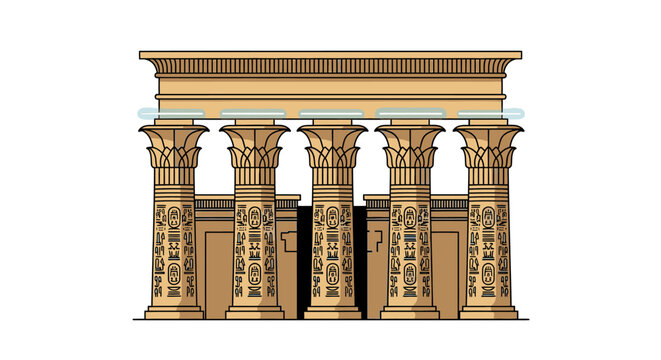 A digital illustration of an ancient Egyptian-style structure with six ornate columns and a lintel against a plain white background.