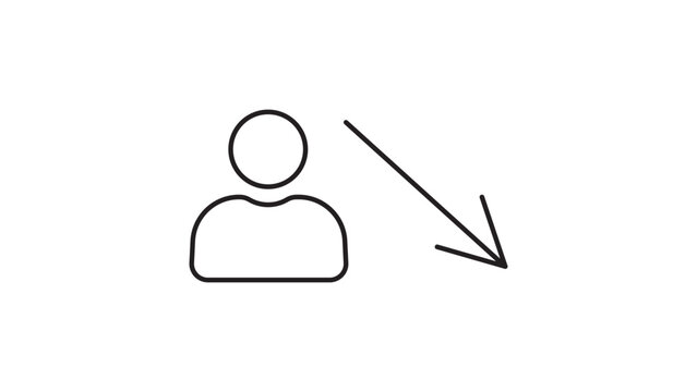 Minimalist Unemployment Rate Vector Icon with Editable Stroke, Featuring a Person Silhouette and Downward Arrow, Black Line Illustration for Business, Economics, and Job Market Data Analysis.