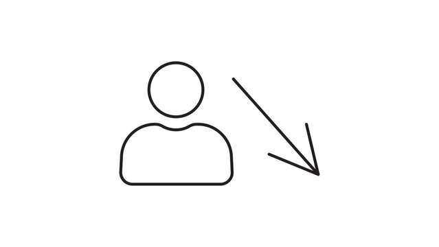 Unemployment Rate and Job Loss Concept Vector Icon Illustration featuring a Person and Downward Arrow. Minimalist Black Line Art with Editable Stroke for Business, Economy, and HR Statistics.