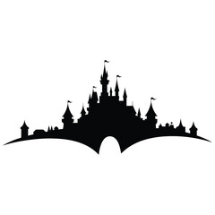 Naklejka premium Black silhouette of a fairytale castle with flags white