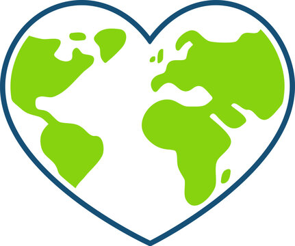 Simple heart shaped planet Earth cartoon drawing. Nature and ecology vector clip art illustration. Earth Day poster design element.