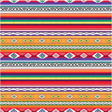 Blanket stripes seamless vector pattern. Background for Cinco de Mayo party decor or ethnic mexican fabric pattern with colorful stripes. Serape design