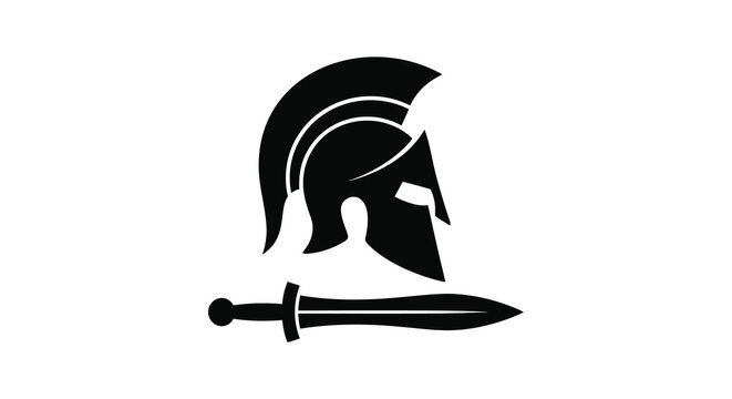 spartan helmet and sword silhouette high quality professional