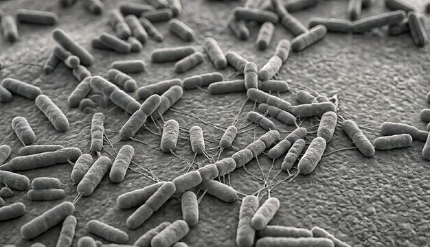 Microscopic view of rod-shaped bacteria (Bacilli) in a biofilm formation