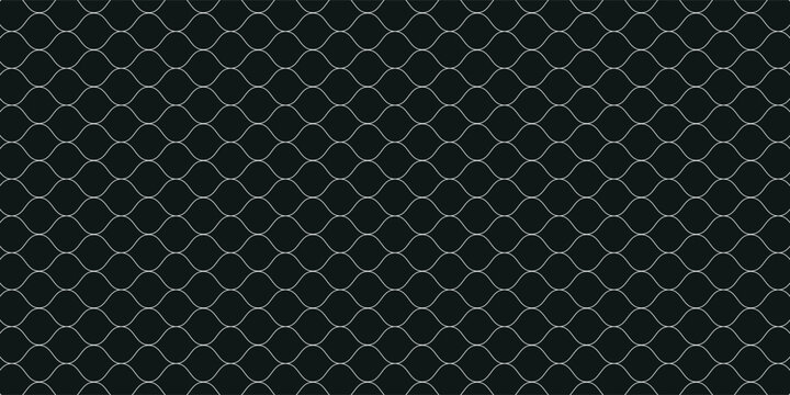 Fishing net seamless pattern. Soccer and football gates mesh. Fishnet texture. Basketball hoop and hockey net pattern. Sportswear texture. Chain link fence. Vector illustration on black background.