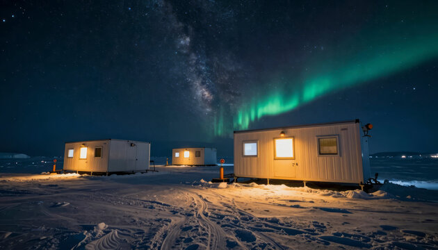 Concordia Research Station in Antarctic Winter Night