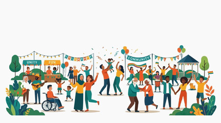 Fototapeta premium A vibrant illustration of a community festival celebrating diversity, inclusion, and joy, capturing a heartwarming scene of togetherness.