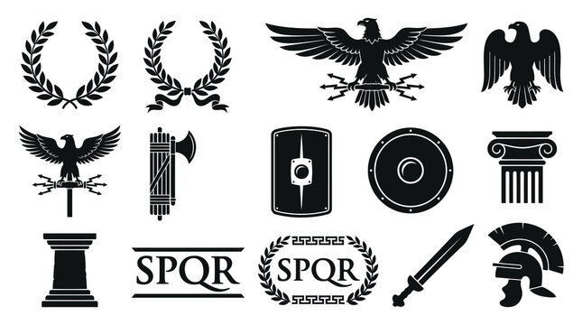 Ancient Roman Empire Symbols and Artifacts Glyph Icon Set
