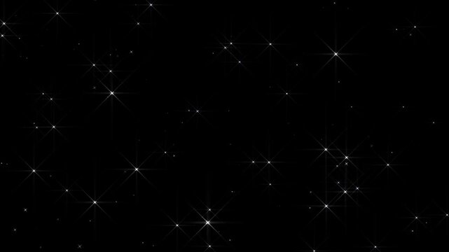 Twinkling blinking stars in sky with glimmer shine, Abstract background. star glow fields flying in galaxy space star burst light. Dark blue starry in the night sky,