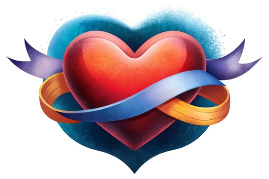 heart with wings and ribbon