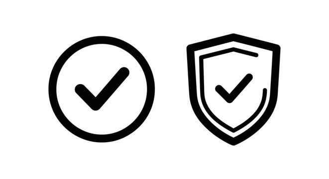 Approved icons: checkmark in circle and shield with checkmark approved checkmark validation confirmation acceptance agreement verified positive performance assurance guarantee security
