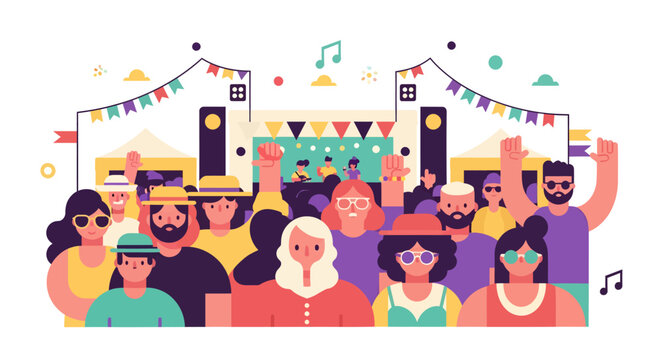 Diverse people celebrating festival with colorful decorations