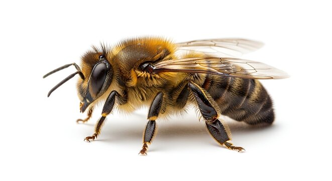 Close-up of a Honey Bee on White Background