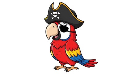 Naklejka premium Cute cartoon parrot pirate with eye patch and hat, isolated on white background