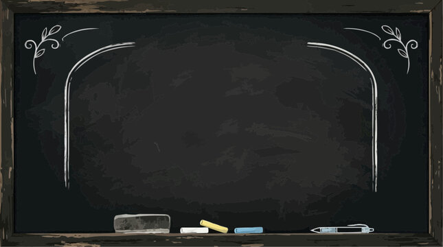 A classic framed blackboard with chalk, eraser, perfect for education and business with ample copy space.