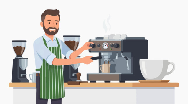 A Barista skillfully brews a perfect cup of coffee, showcasing the art of coffee-making with his expert technique.
