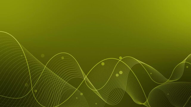 Abstract background with flowing dotted and solid wave lines animation, scattered small white circles, modern minimal tech aesthetic