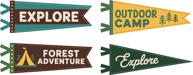Vintage outdoor adventure badges with explore camp forest themed design © Masud