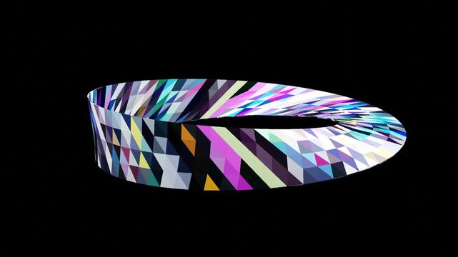 10 seconds seamless looping horizontal turning rotating mobius strip that separates into two strips black background animation screensaver visualizer HD video calming soothing
