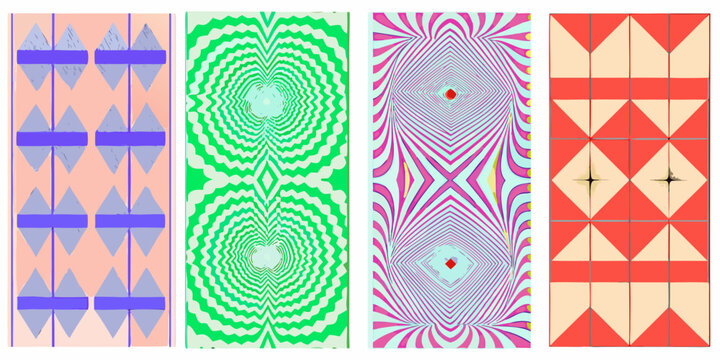 abstract geometric pattern set with colorful distorted wave and triangle shapes