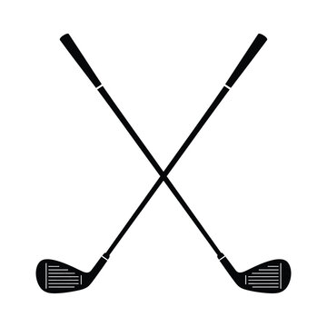 Golf club set featuring traditional crossed clubs design, sports branding symbol for golf courses and tournament identity