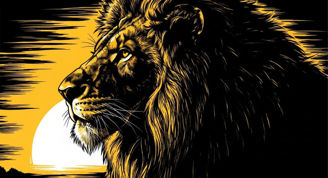 Majestic Lion King of the Savannah at Sunset.