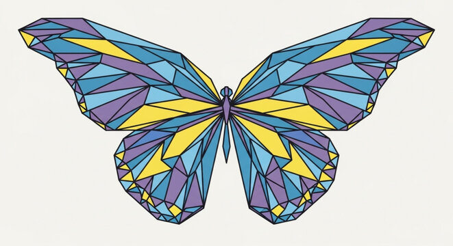 Butterfly features a geometric low poly design with colorful triangular patterns.