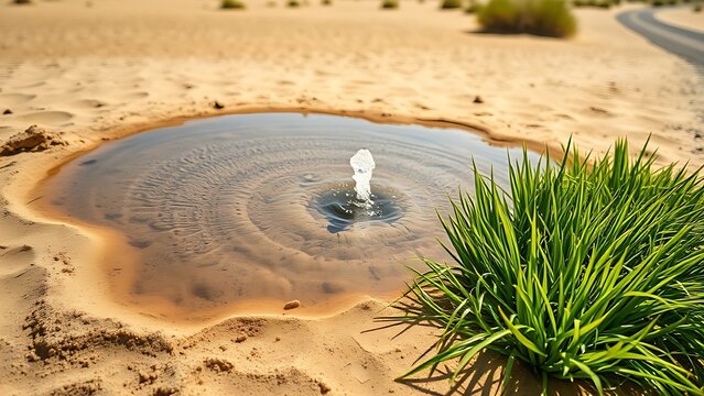 artesian. A desert artesian spring creating a pool surrounded by green reeds. ESG reports, sustainability campaigns, designed for environmental awareness campaigns, drives climate awareness.