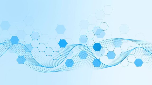 Pastel tech wave with hexagon grid background animation, Abstract pastel background with flowing dotted wave and hexagon network