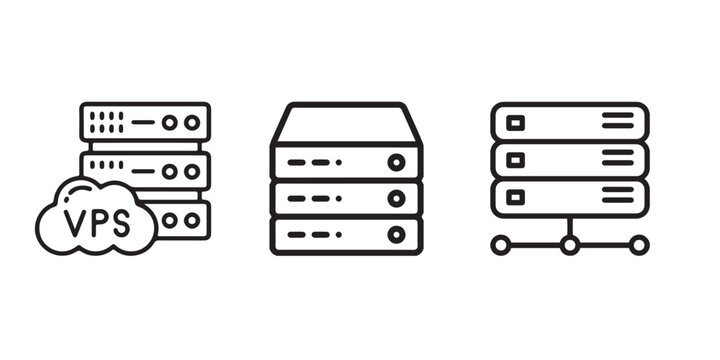 Server Hosting Icons Set - VPS Cloud Database Network Infrastructure Vector