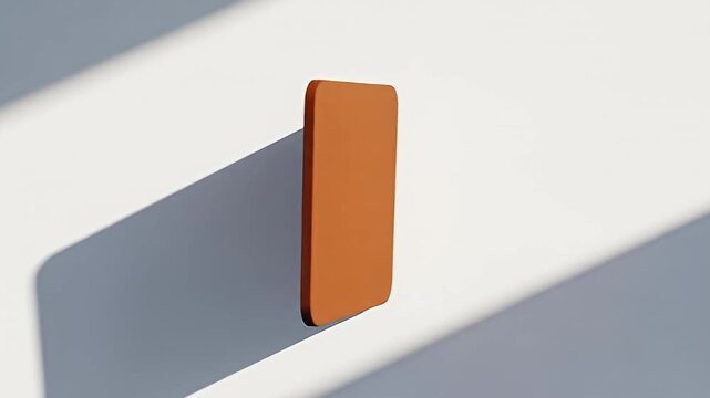 Abstract view of burnt orange object cast shadow on plain white background in sunlight