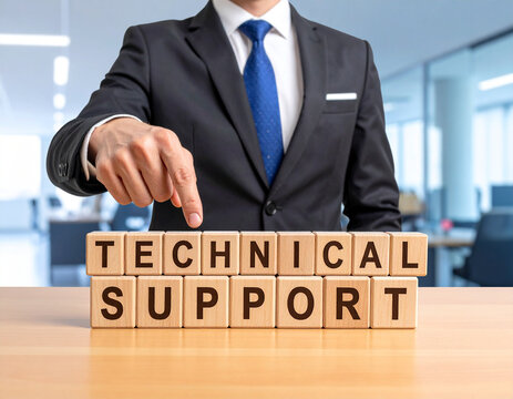 Technical Support - Geschäftsmann zeigt auf den Text "Technical Support"