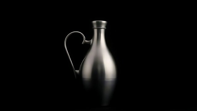 flagon. Metal flagon against dark background, rim light highlighting its curved handle and body. bar promotions, beverage menus, designed for product packaging and bar promotions.