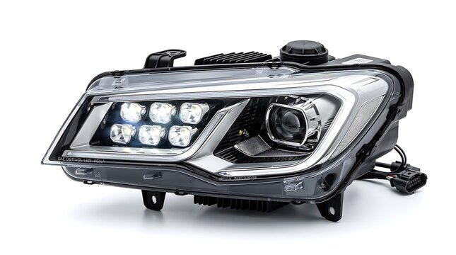 Modern car headlight assembly with LED daytime running lights and halogen main beam