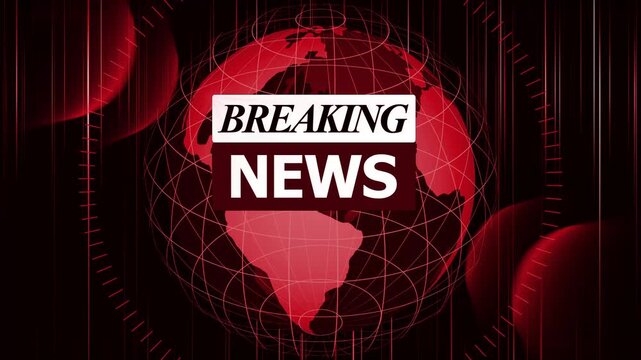 Breaking news globe banner animated background, Global breaking news concept globe with grid lines background animation