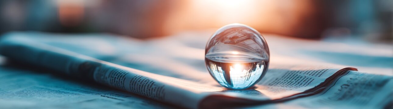 A background with a glass globe on a financial newspaper, emphasizing global economic perspectives