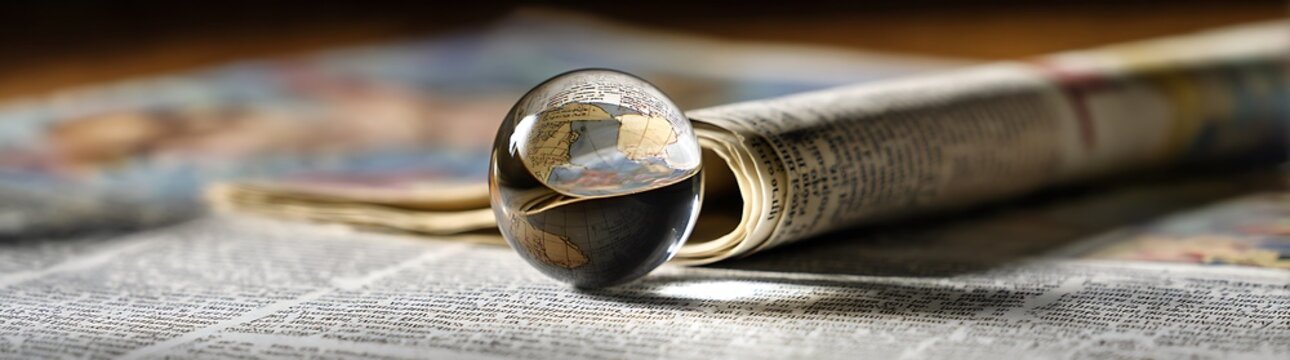 A background with a glass globe on a financial newspaper, emphasizing global economic perspectives