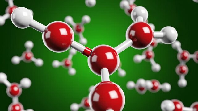 Scientific 3D rendering of red and white molecular models on a green background